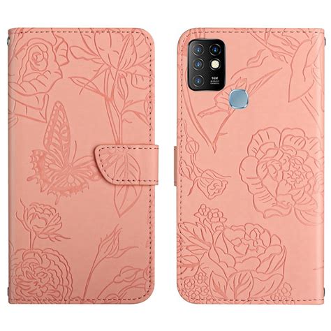 For Infinix Hot 10 HT03 Skin Feel Butterfly Embossed Flip Leather Phone Case Pink Alexnld