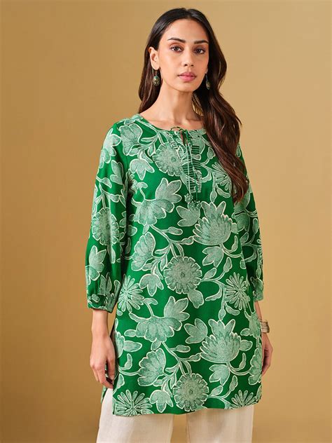 Buy Global Desi Tie Up Neck Floral Printed Kurti Kurtis For Women