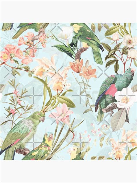 Vintage Turquoise Tropical Bird Jungle Garden Sticker For Sale By