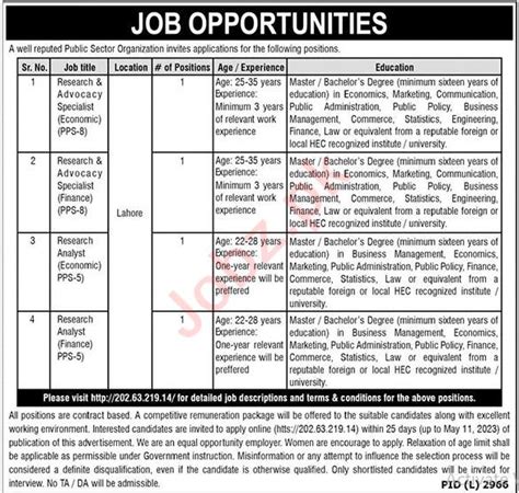 Public Sector Organization Jobs Job Advertisement Pakistan