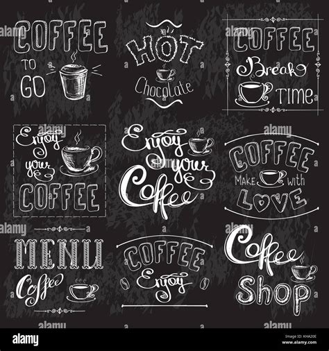 Set Of Coffee Labels On Chalkboard Coffee Decoration Collection Set