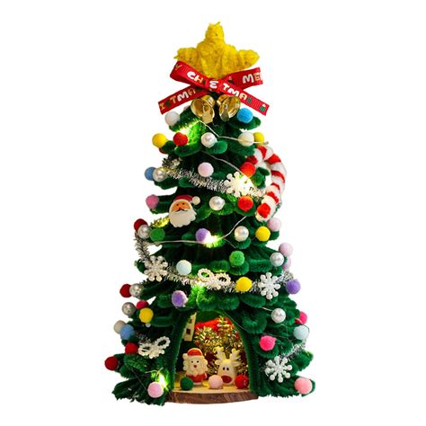 Green Diy Christmas Tree Handmade Mini Desktop Tree With 20 Led Lights