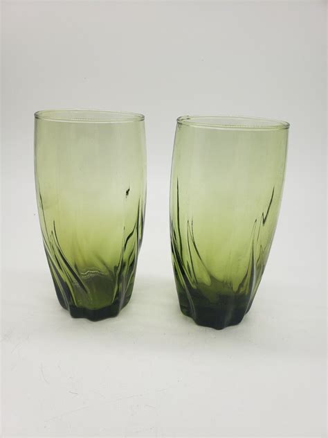 Anchor Hocking Mcm Olive Green Starfire Swirl Vtg Tumbler16oz Glasses 2 Ebay