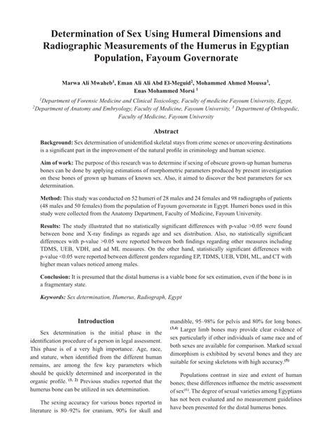 PDF Determination Of Sex Using Humeral Dimensions And Radiographic Measurements Of The Humerus