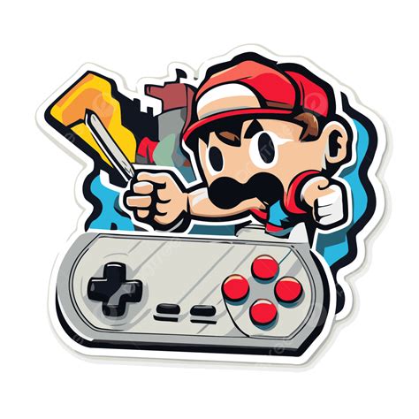 Sticker With Character Mario Holding His Controller Vector Clipart