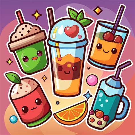 Bebidas De Dibujos Animados Con Caras Felices Vector Premium Generado