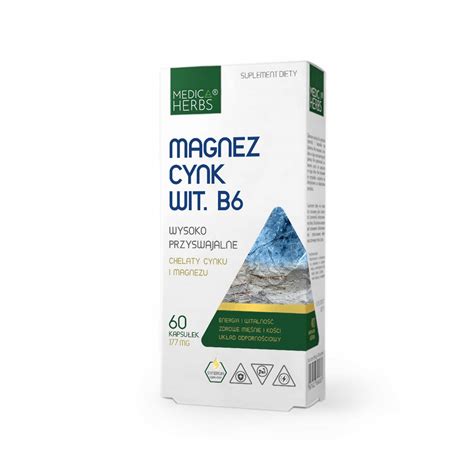 MAGNEZ CYNK WITAMINA B6 60 Kaps MEDICA HERBS Chelat Cynku I Magnezu