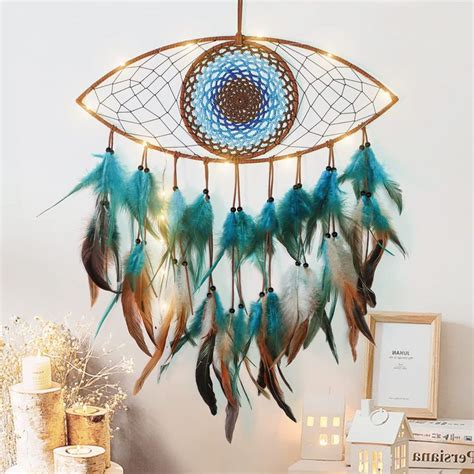 LOMOHOO Evil Eye Dream Catcher With Fairy Lights Blue Brown Dream