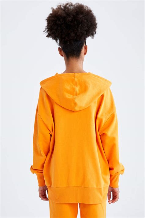 Orange Damen DeFactoFit Oversize Fit Kapuzenjacke Aus Baumwolle 2403249