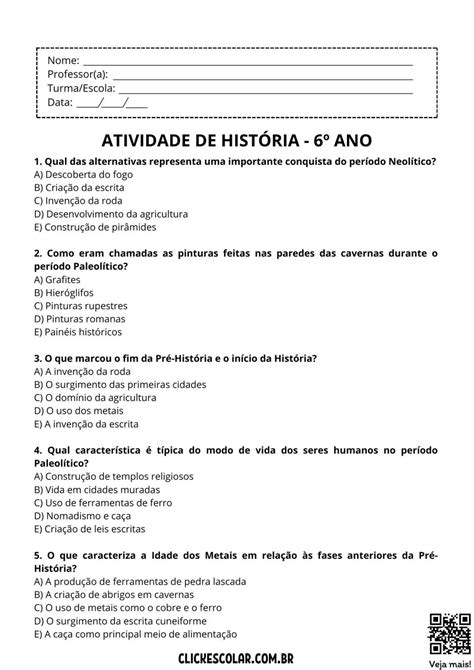 11 Atividades de História para 6º Ano