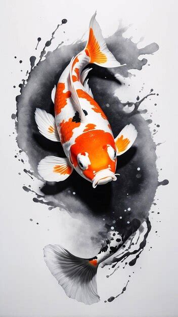 Splash de tinta negra Ilustración de pez Koi Arte tradicional Pintura