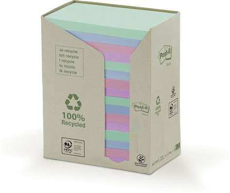 Amazon.com: Post-it Recycled Notes - Pastel Rainbow Colours - Light Green, Grass Green, Grey ...