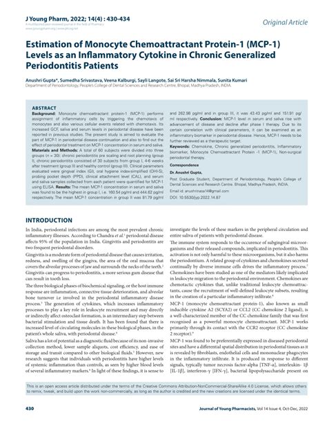 Pdf Estimation Of Monocyte Chemoattractant Protein Mcp Levels