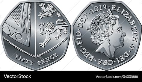 British money silver coin 50 pence Royalty Free Vector Image