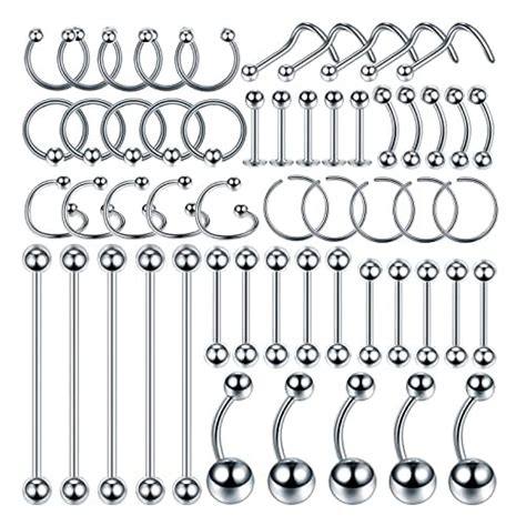 Oveta 55pcs Piercing Kit For All Piercings 14g 16g 20g Body Percinging Kit Stainless Steel Navel