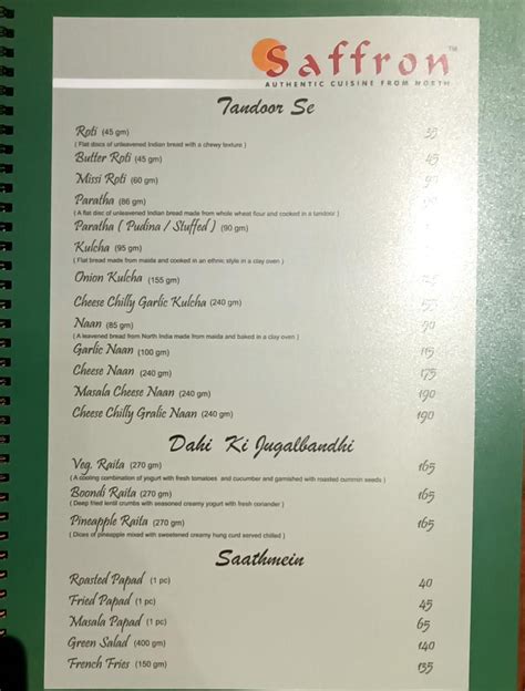 Menu At Saffron Restaurant Ahmedabad Nr Residency