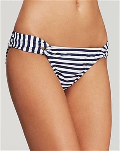 Shoshanna Women Navy Stripe Loop Bikini Bottom Swimwear Size P