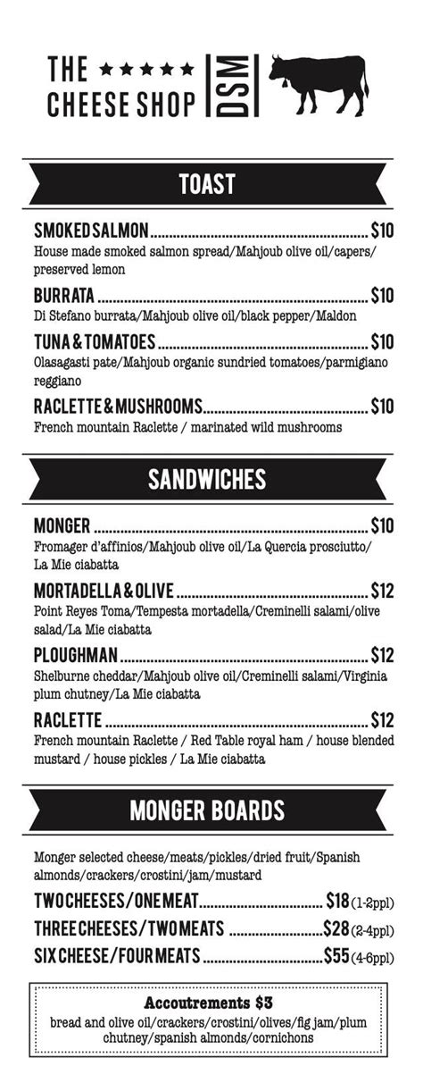 Menu | The Cheese Shop of Des Moines