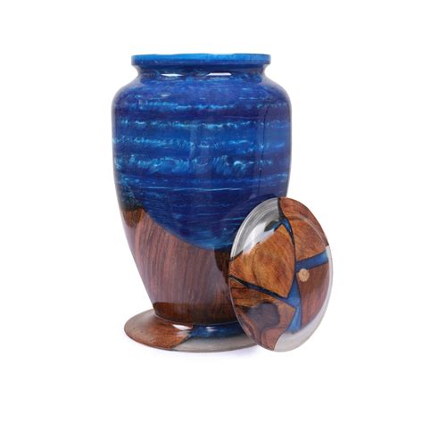 Rosewood And Blue Epoxy Mix Urn Box For Adult Ashes Wood Cremation Urns