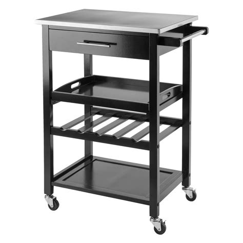 Winsome Wood Anthony Black Kitchen Cart With Stainless Steel Top