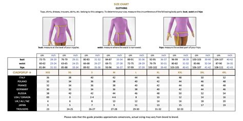 Size Chart Clothing - ciaopopup