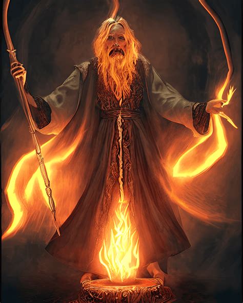 Mystical Wizard Casting A Spell In Dark Flames Creative Fabrica