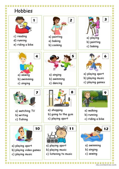 Hobbies Vocabulary Multiple Choice English Esl Worksheets Pdf And Doc