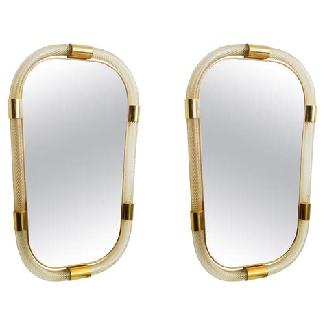 Placche Mirror Murano Glass Curved Panels Set In A Brass Frame For Sale At 1stdibs