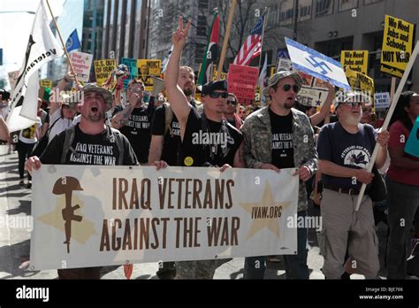 Iraq Veterans Against The War Marching With Sign Anti War Protest Stock