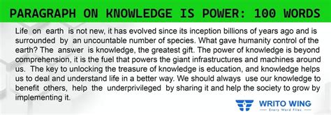 Paragraph On Knowledge Is Power In English 100 150 200 To 250 Words