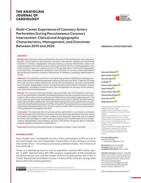 Pdf Multi Center Experience Of Coronary Artery Perforation During