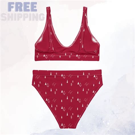 Scandinavian Forest Red Recycled High Waist Christmas Bikini Etsy