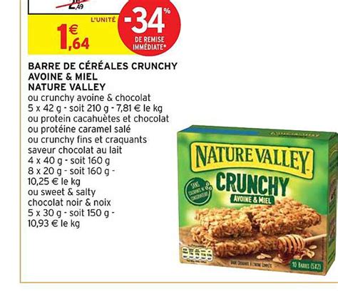 Promo Barre De C R Ales Crunchy Avoine Miel Nature Valley Chez