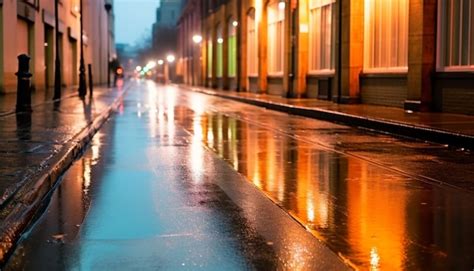 Premium Photo City Street At Dusk Car Lights Reflect On Wet Road