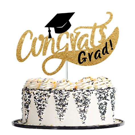 Buy Congrats Grad Cake Topper Black And Gold Graduation Cake Topper