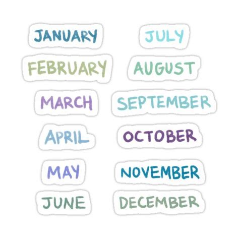 The Months Stickers Are In Different Colors And Sizes Including Blue