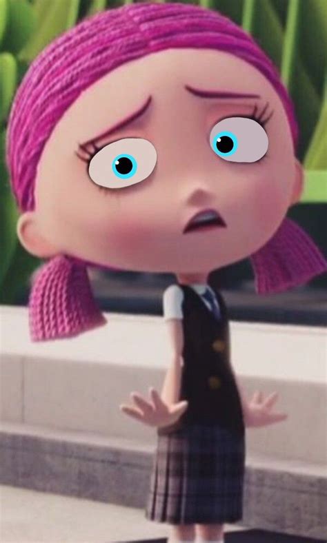 A Cartoon Girl With Pink Hair And Blue Eyes Standing In Front Of A