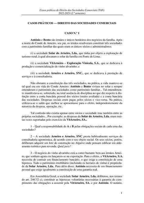 Casos sociedades 2022 2023 2 º semestre CASOS PRÁTICOS DIREITO