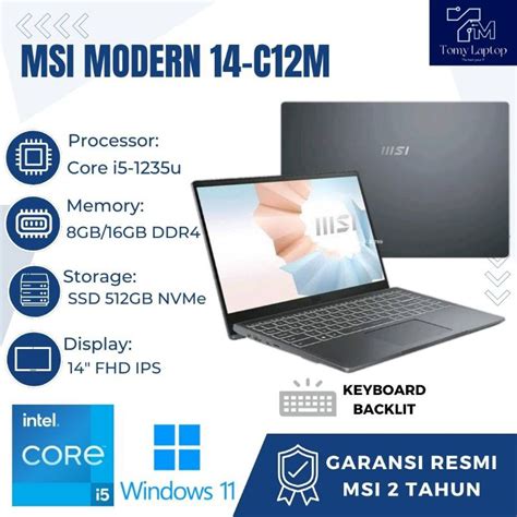 Jual LAPTOP BARU MSI MODERN 14 C12M CORE I5 1235U RAM 8GB RAM 16GB SSD