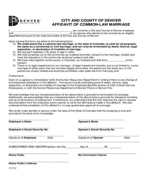 Affidavit Of Common Law Marriage Form Printable Form 2024