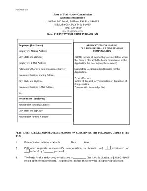 Fillable Online Laborcommission Utah 402 Application For Hearing