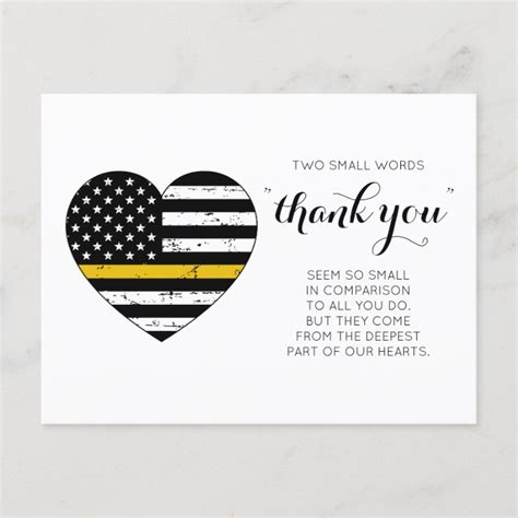 Dispatcher 911 Police Thin Gold Line Thank You Postcard Uk