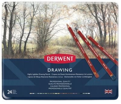 DERWENT DRAWING boîte métal 24 crayons de dessin assortis