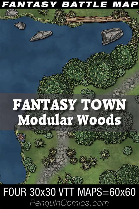 Vtt Battle Maps Fantasy Town Modular Woods 4 30x30maps 60x60 Penguincomics Vtt Battle