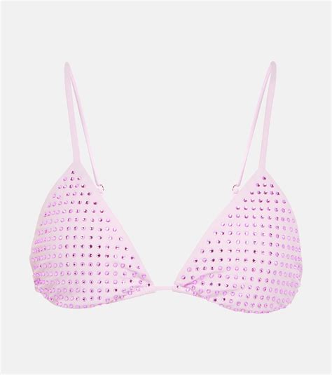 Embellished Triangle Bikini Top In Purple Self Portrait Mytheresa