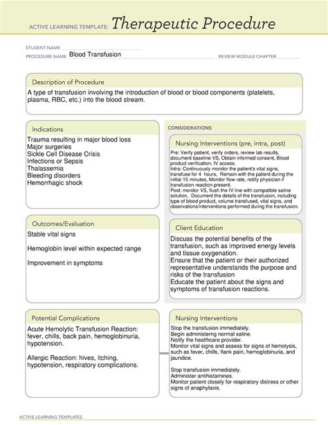 Therapeutic Procedure Blood Transfusion Active Learning Templates