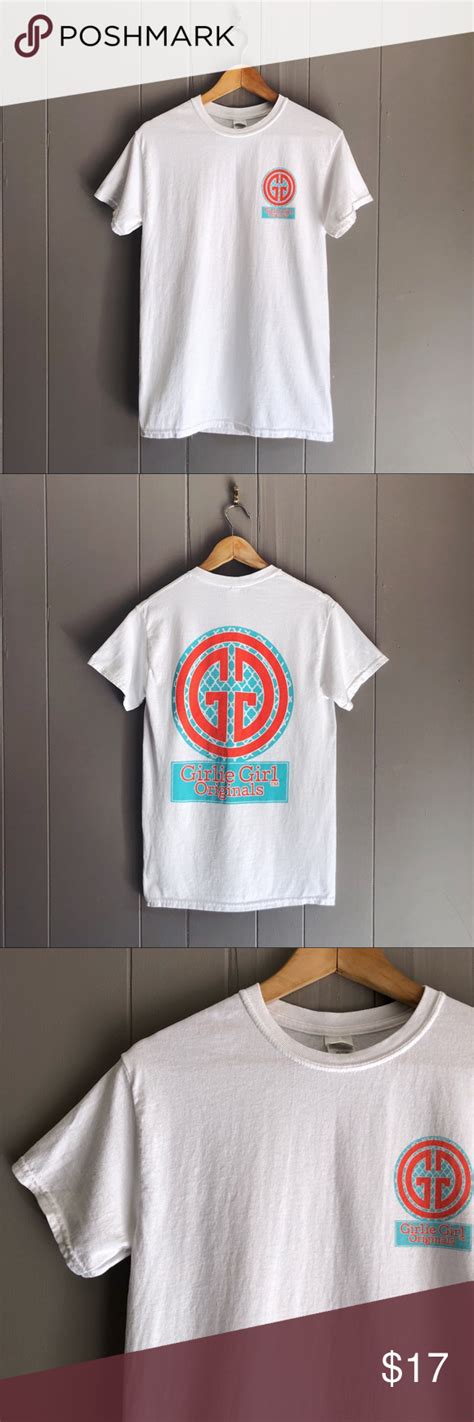 Girlie Girl Originals Monogram Logo Tee Super Cute White T Shirt With Orange And Turquoise