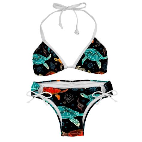 Turtle Seamless Detachable Sponge Adjustable Strap Bikini Set Two Pack