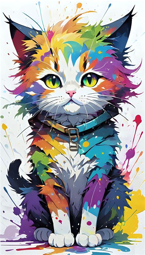 Colorful Cat Art Cute And Magical Cat Design