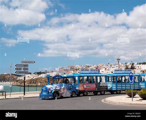 Albufeira Algarve Portugal Tourist Street Train Leaving Albufeira Old